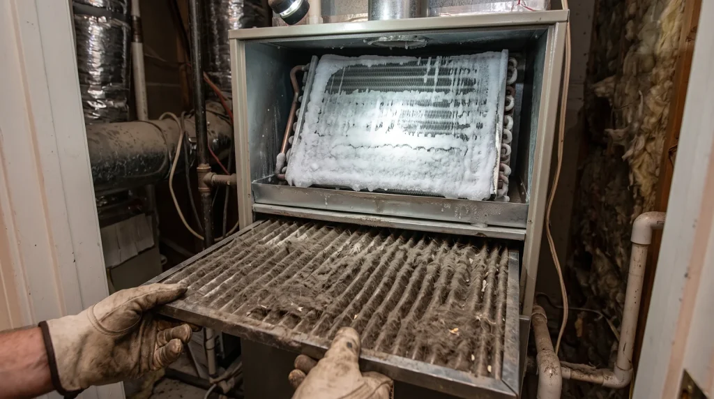 A dirty air filter is starving the indoor coil